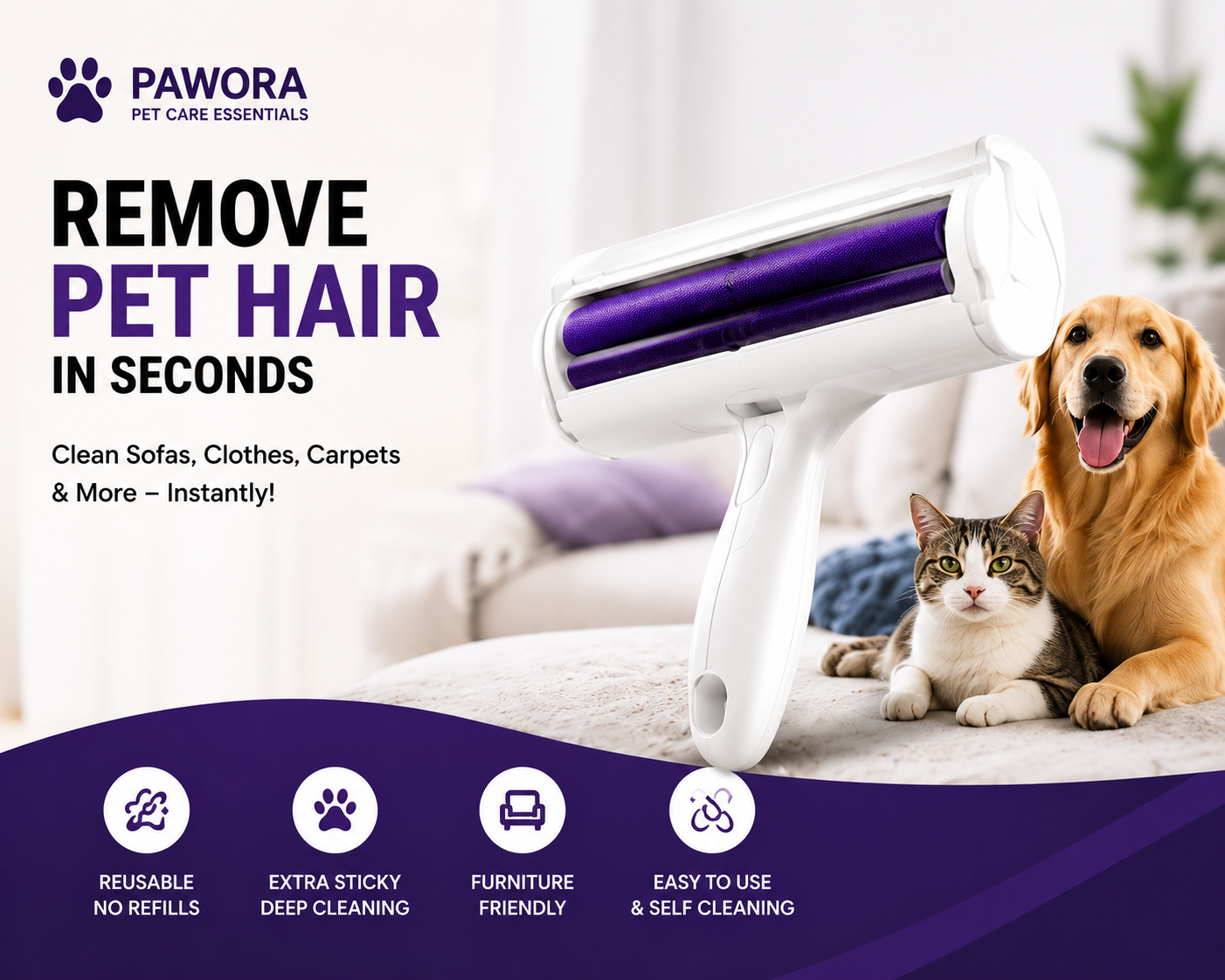 Pawora™ Self-Cleaning Pet Hair Remover Roller