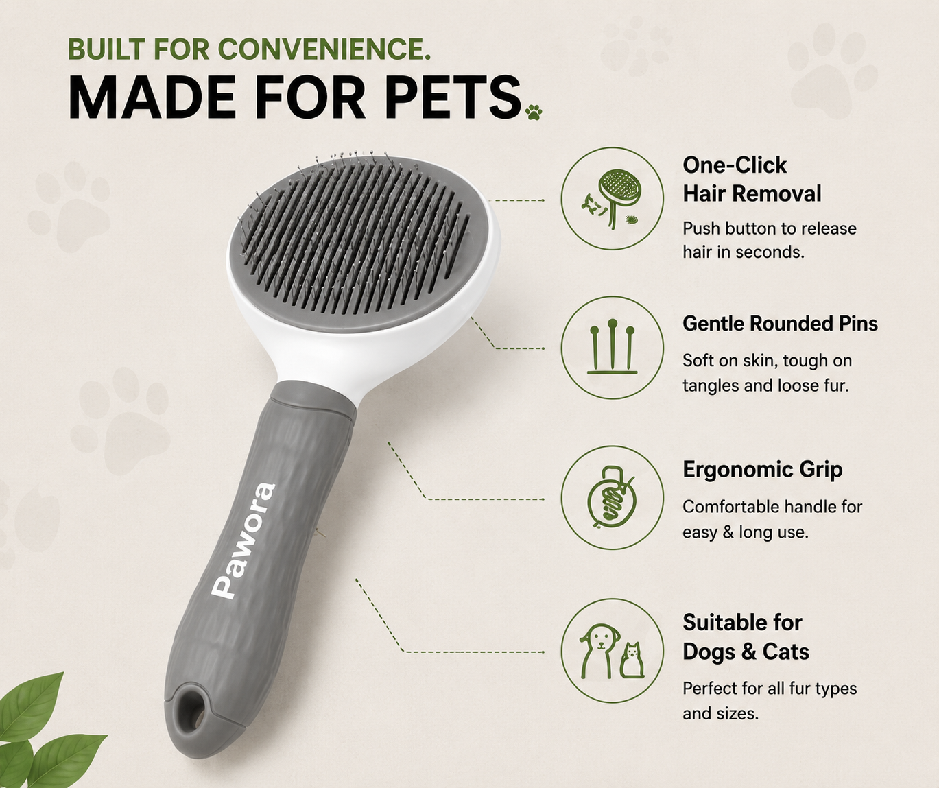 Pawora™ Self-Cleaning Slicker Brush for Dogs & Cats