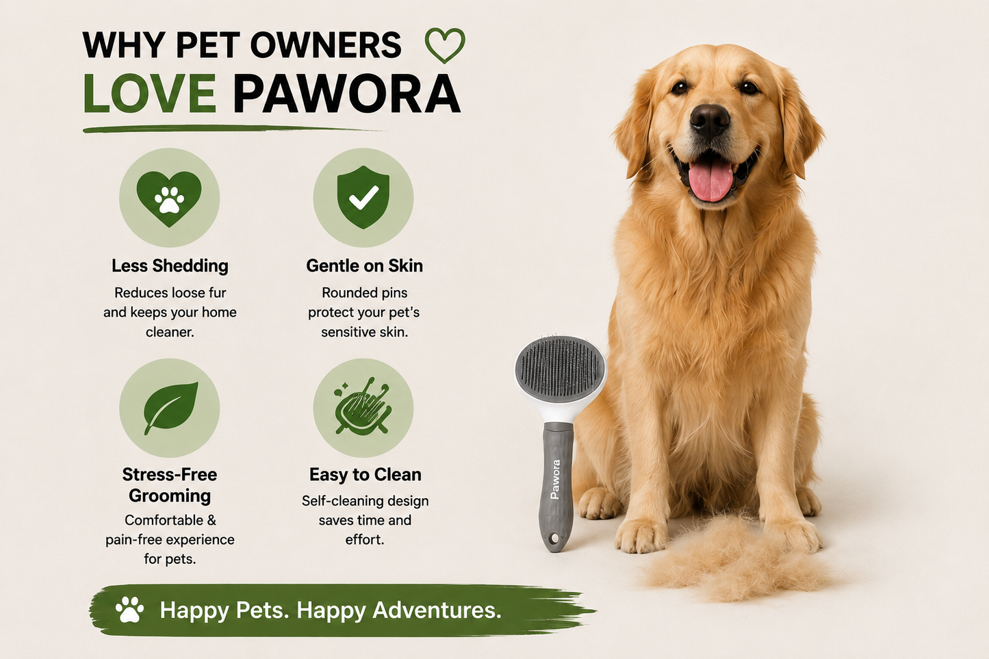 Pawora™ Self-Cleaning Slicker Brush for Dogs & Cats